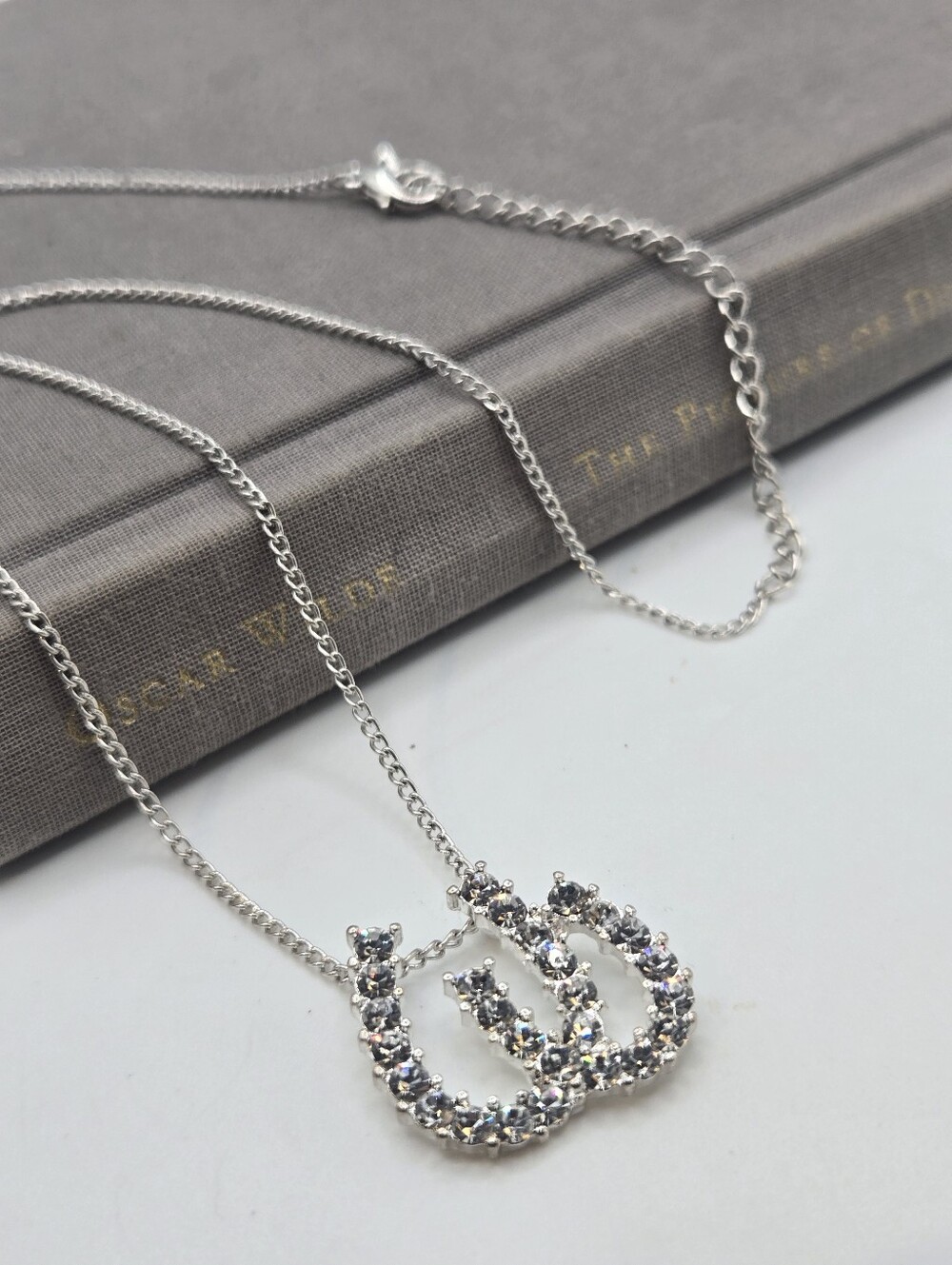 Vintage Silver-Tone Horseshoe Necklace Rhinestone CZ Crystal McBling Y2k
